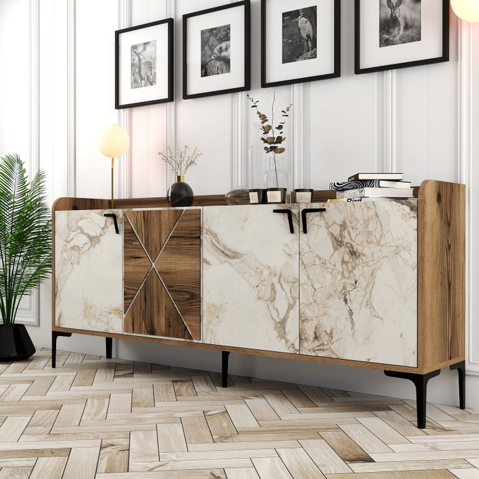 Hanah Home Venedik Consola de Mármol Nogal y Blanco Hanah Home Venedik Consola de Mármol Nogal y Blanco